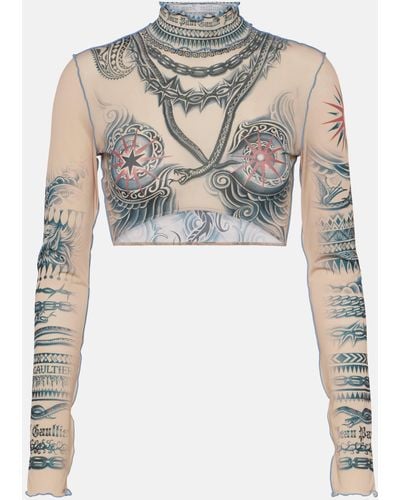 Jean Paul Gaultier Tattoo Collection Printed Crop Top - Multicolour