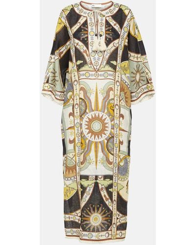 Tory Burch Printed Linen Midi Dress - Metallic