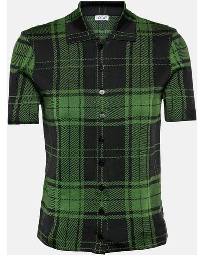 Loewe Checked Silk-blend Polo Shirt - Green