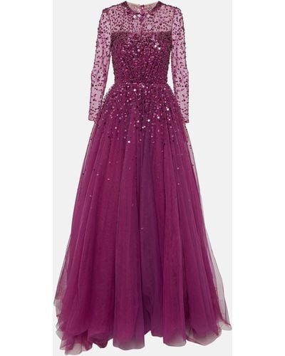 Jenny Packham Constantine Embellished Tulle Gown - Purple