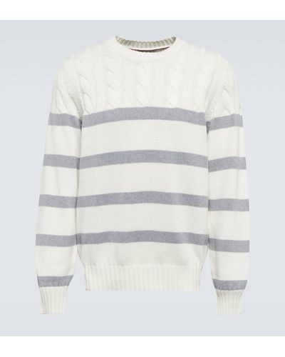 Brunello Cucinelli Striped Cotton Sweater - White