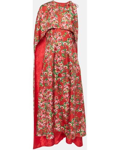 Markarian Caped Silk Midi Dress - Red