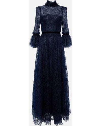 Costarellos Ruched Lace Gown - Blue