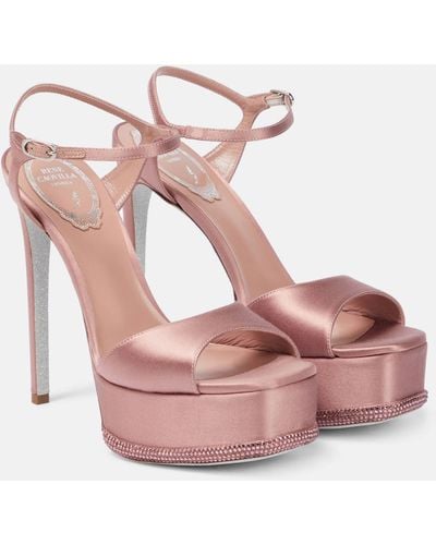 Rene Caovilla Embellished Satin Platform Sandals - Pink