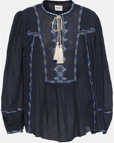 Isabel Marant Silekia Embroidered Cotton Blouse - Blue