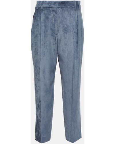Brunello Cucinelli High-rise Tapered Corduroy Pants - Blue