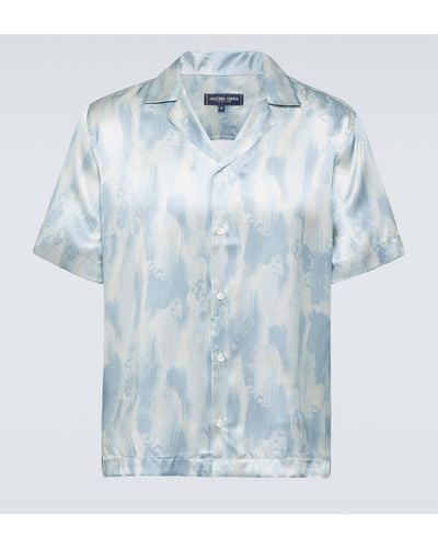 Frescobol Carioca Roberto Printed Silk Bowling Shirt - Blue