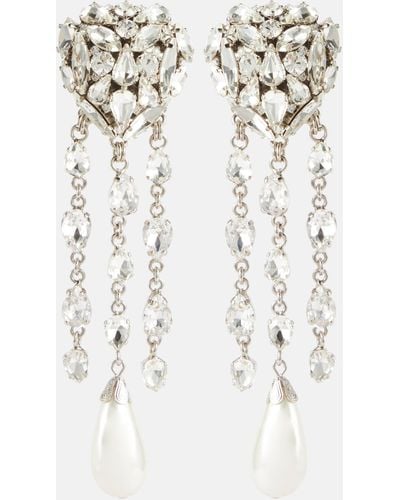 Alessandra Rich Heart Crystal Drop Earrings - White