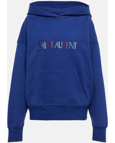 Saint Laurent Logo-printed Cotton Jersey Hoodie - Blue