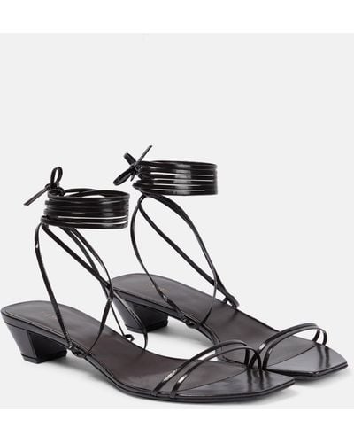 The Row Graphic Strap Leather Sandals - Black