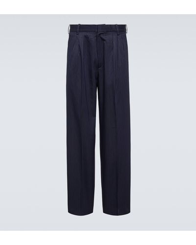 KENZO Pinstripe Cotton And Linen Pants - Blue