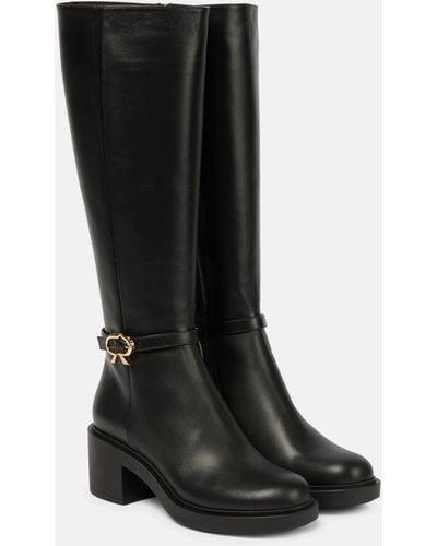 Gianvito Rossi Ribbon Dumont Leather Knee-high Boots - Black