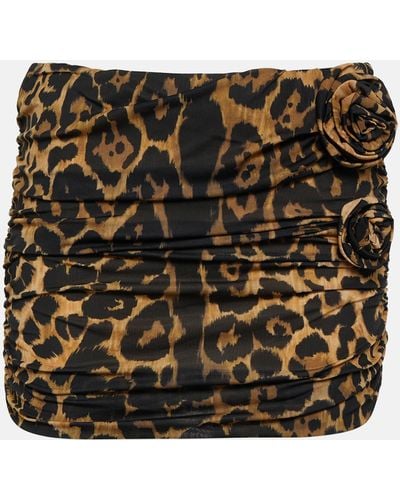 Blumarine Floral-applique Leopard-print Miniskirt - Black