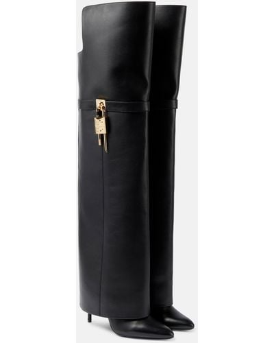 Givenchy Shark Lock Stiletto Over-the-knee Boots In Leather - Black