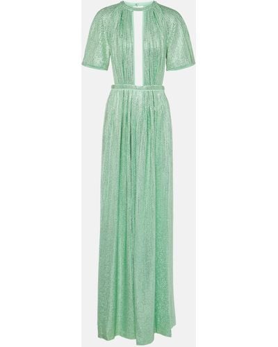 Area Cutout Crystal-embellished Jersey Gown - Green