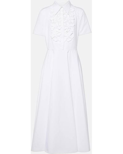 Valentino Embroidered Cotton Poplin Midi Dress - White