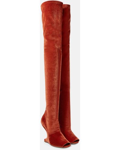 Rick Owens Cantilever Velvet Over-the-knee Boots - Red
