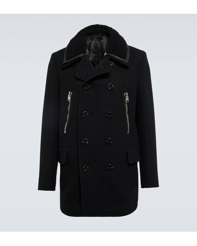 Tom Ford Faux Shearling-trimmed Peacoat - Black