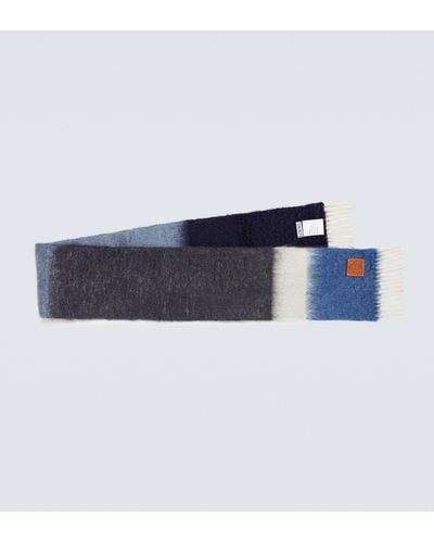 Loewe Anagram Striped Wool Scarf - Blue