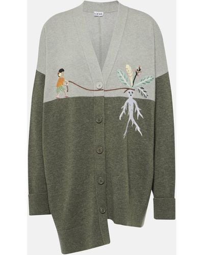 Loewe + Suna Fujita Asymmetric Embroidered Wool-blend Cardigan - Grey