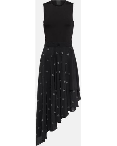 Givenchy 4g Asymmetric Silk Midi Dress - Black