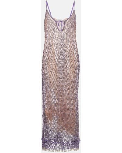 Self-Portrait Beaded Fishnet Midi Dress - Purple