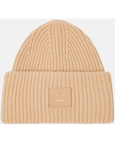 Acne Studios Large Face Ribbed-knit Wool Beanie - Natural