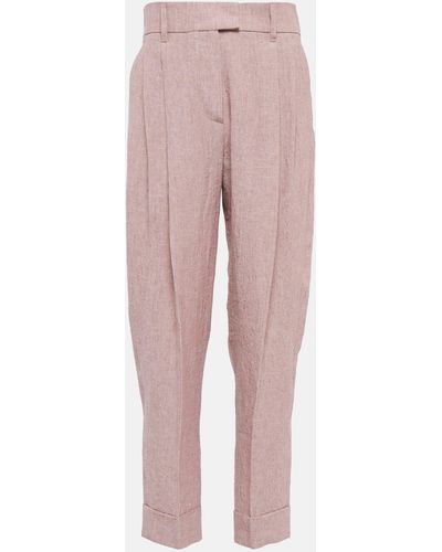 Brunello Cucinelli High-rise Wide Linen Pants - Pink