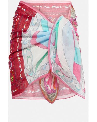 EMILIO PUCCI: cotton sarong with abstract pattern - Pink  Emilio Pucci  wrap-skirt 2EPD012E951 online at