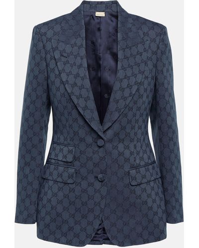 Gucci GG Linen And Cotton Jacquard Blazer - Blue