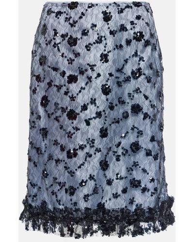 Ganni Sequined Lace Midi Skirt - Blue