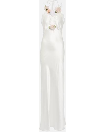 Rodarte Bridal Floral-applique Lace-trimmed Silk Gown - White