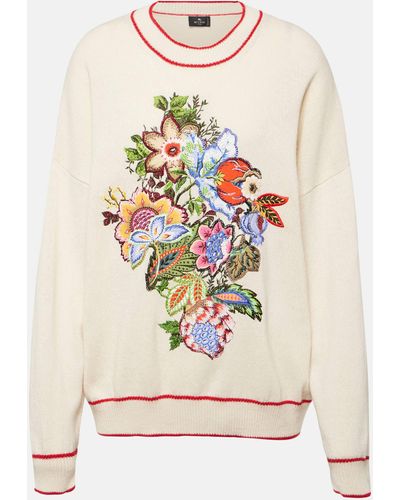 Etro Embroidered Cashmere And Cotton Sweater - White