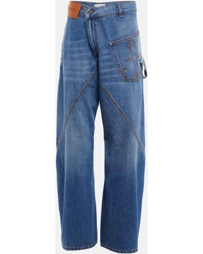 JW Anderson Twisted Embroidered Wide-leg Jeans - Blue