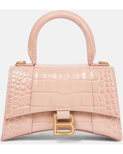 Balenciaga Hourglass Xs Croc-effect Leather Crossbody Bag - Pink