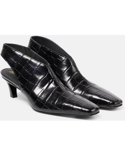 Totême The Mid Heel Croco Leather Slingback Pumps - Black