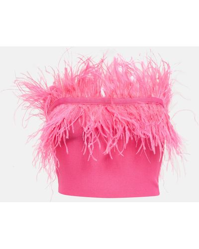 STAUD Nellie Feather-trimmed Knit Crop Top - Pink