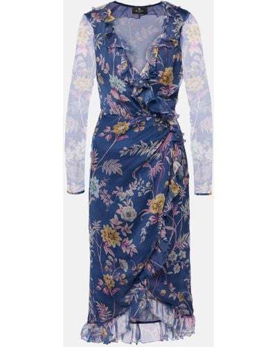 Etro Floral Silk Wrap Dress - Blue