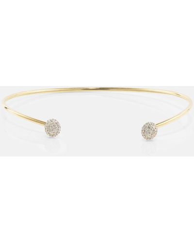 STONE AND STRAND Dainty Mirror Ball 10kt Gold Cuff Bracelet With Diamonds - White