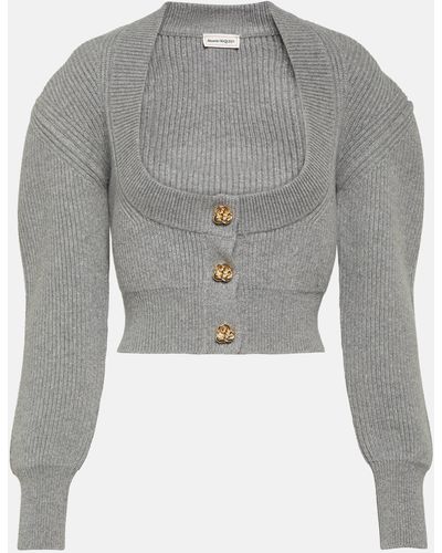 Alexander McQueen Cropped Wool And Cashmere Cardigan - Grey