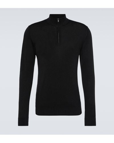 Sunspel Wool Half-zip Sweater - Black
