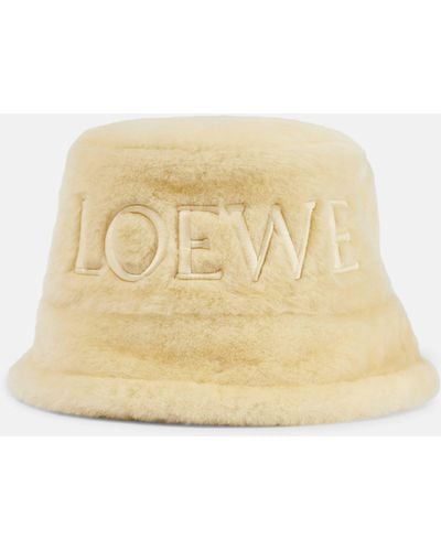 Loewe Logo Shearling Bucket Hat - Natural
