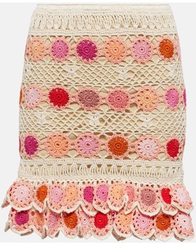 Anna Kosturova Bouquet Floral Cotton Crochet Miniskirt - Red