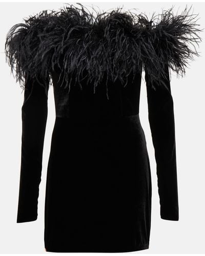 Alessandra Rich Feather-trimmed Velvet Minidress - Black
