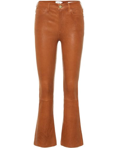 FRAME Le Crop Mini Boot Leather Jeans - Brown
