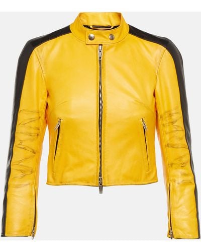 Balenciaga Cropped Distressed Leather Jacket - Yellow