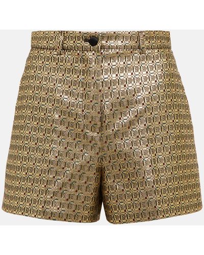 Etro Metallic Jacquard High-rise Shorts - Green