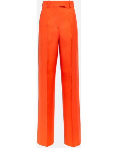 Valentino Wool And Silk High-rise Straight Pants - Orange