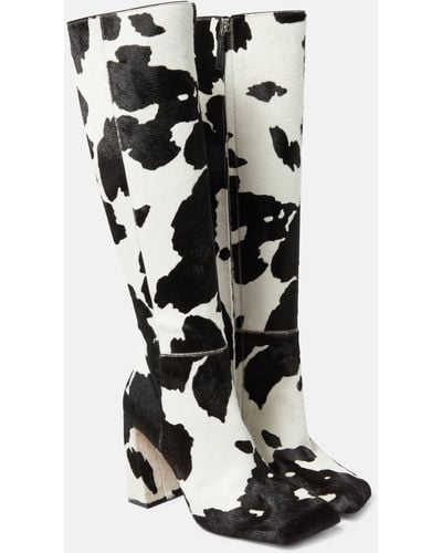 AMINA MUADDI Marine Calf Hair Knee-high Boots - White