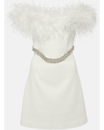 Rebecca Vallance Bridal Blanche Feather-trimmed Crepe Minidress - White